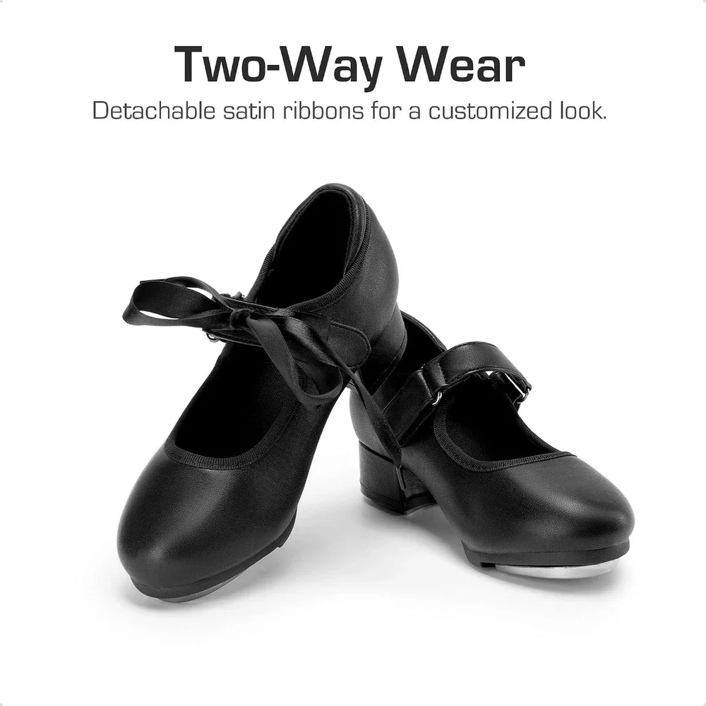 Dream Pairs Tap Shoes Size 1 Black Mary Jane Ribbon Dance Star Tone Excellent